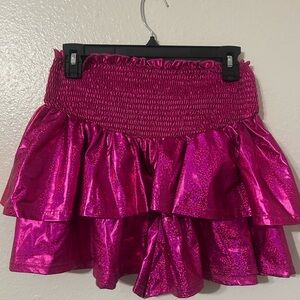 Peach Love California Shimmering Hot Pink Tiered Mini Skirt